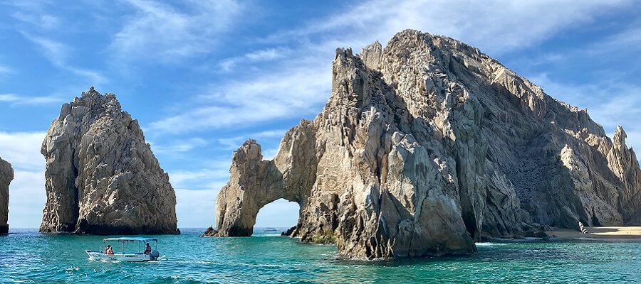 Beautiful blue water at the entrance to the harbor in Cabo San Lucas Mexico.