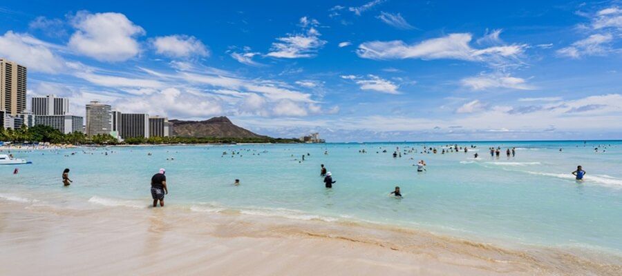 View of Waikiki Beach in Oahu Hawaii.