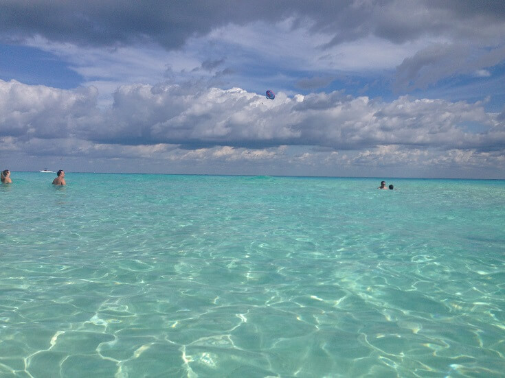 Cancun's turquoise and calm Caribbean on a warm December day