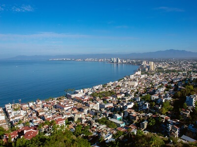 View of downtown Puerto Vallarta Mexico from the surrounding hills.